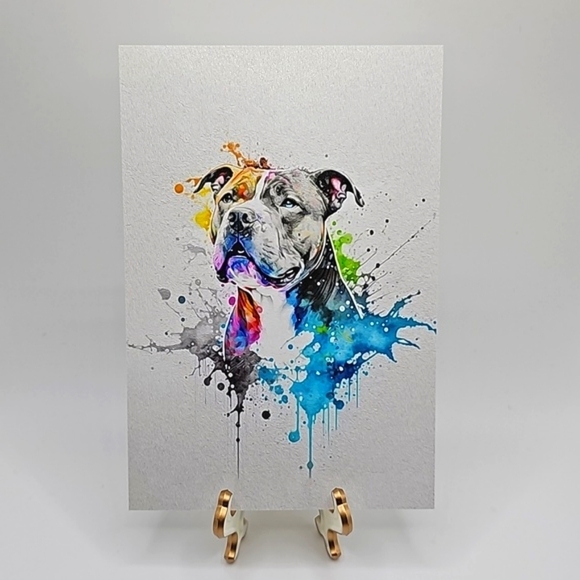 4x6 Pit Bull Terrier Dog Portrait Best‎ Friend Watercolor Oil Painting Print - Picture 1 of 4